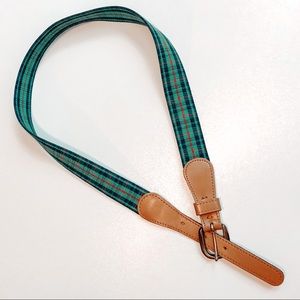 Green Plaid and Brown Leather Belt